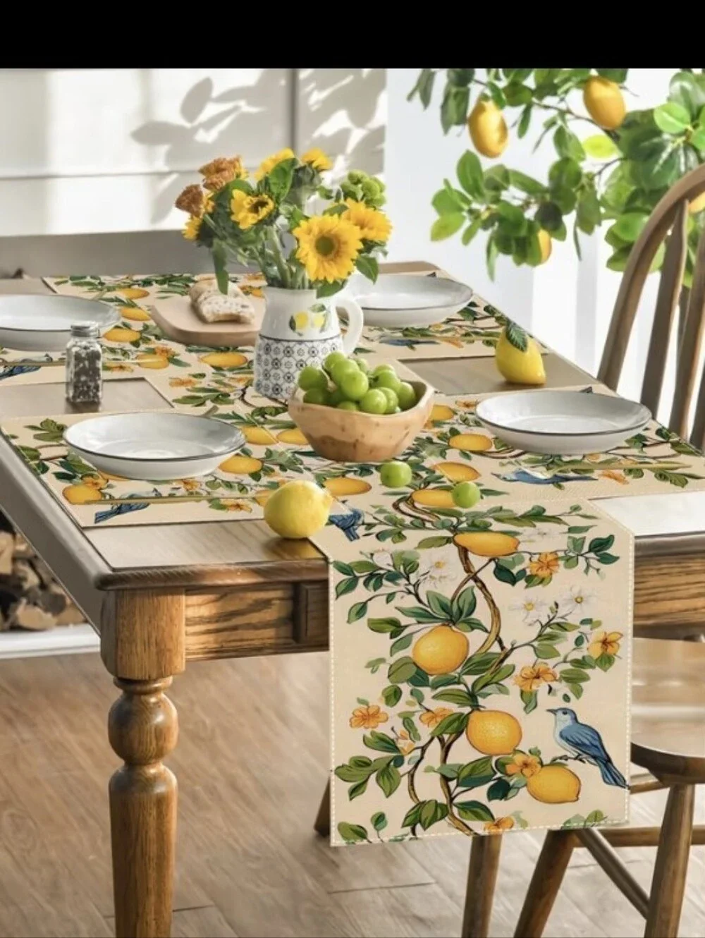 Lemon 🍋 Decor 5pc Set: 1 Table Runner & 4 Placemats NEW